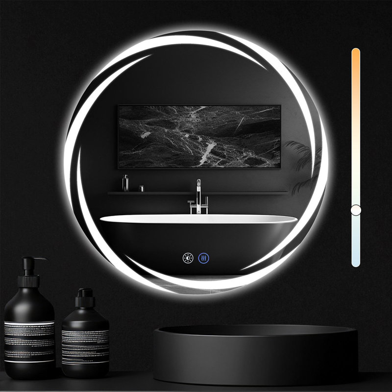 Wall mirror bathroom mirror round LED with lighting touch dimmable, 60 cm H x 60 cm W