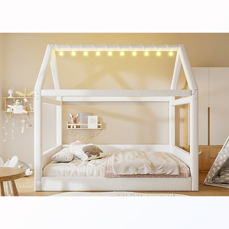 Lit tapissier double avec lumière DEL, Beige