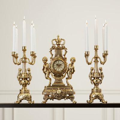 3 Piece Chateau Clock and Candelabra Set