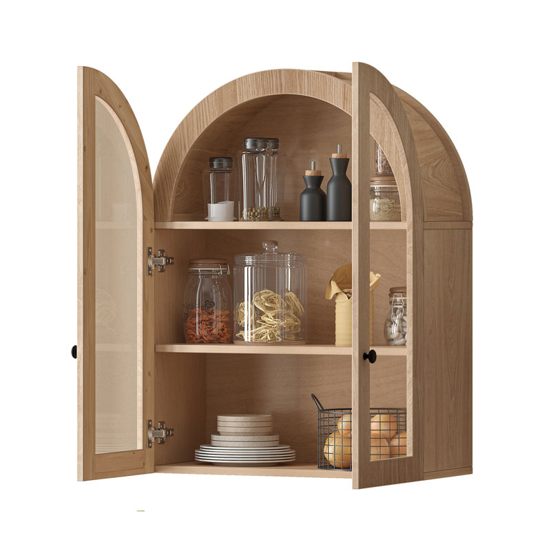 Armoire murale cintrée avec portes vitrées, Light Brown