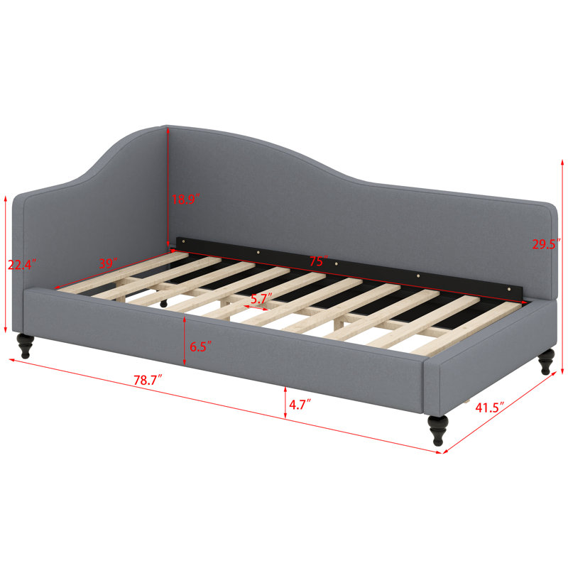 Lit de jour tapissier plat, Lit simple, Gris
