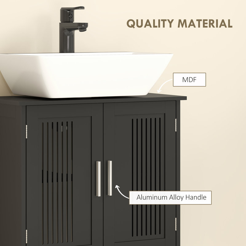 Armoire de rangement sur pied 23,5 ", armoire de salle de bain autoportante moderne avec découpe en U, tablette réglable et 2 portes, noir