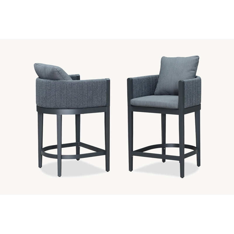 Tabourets de bar à dossier en oléfine pour terrasse Patio Simplicity, Gris