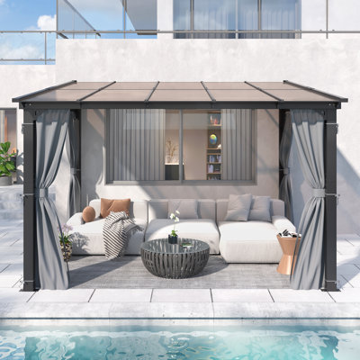 10 ft. W x 10 ft. D Outdoor Polycarbonate Hardtop Gazebo, Wall-Mounted Aluminum Frame Gazebo with Slope Roof