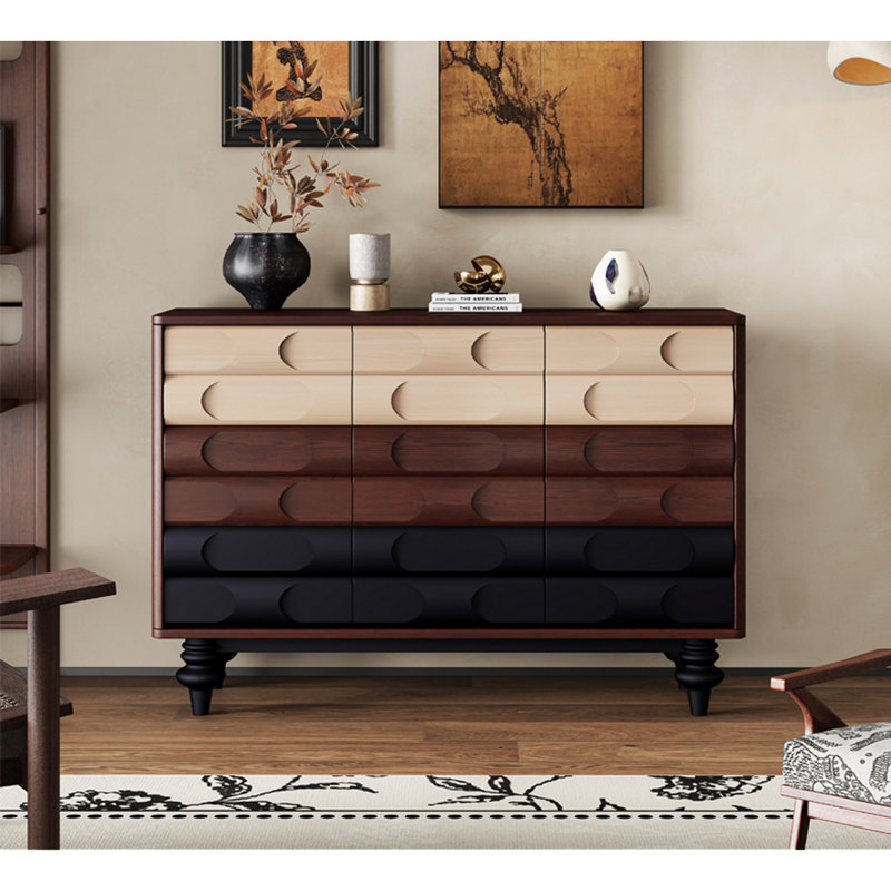 Buffet décoratif vintage en bois massif, Marron foncé