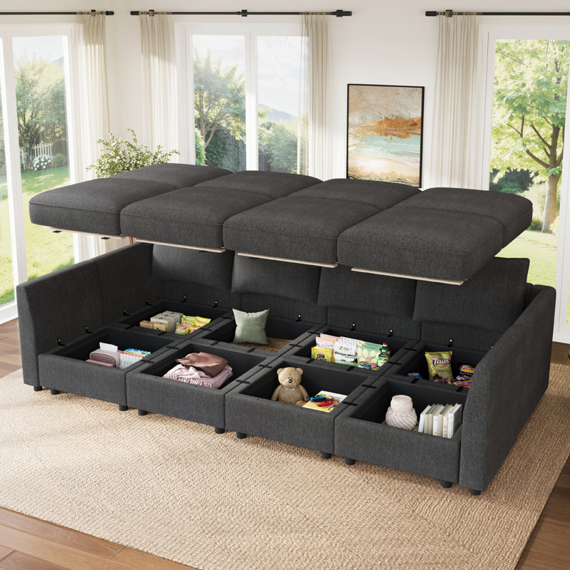 Canapé-lit modulaire en forme de U avec rangement Tremee - gris clair, Polyester gris clair