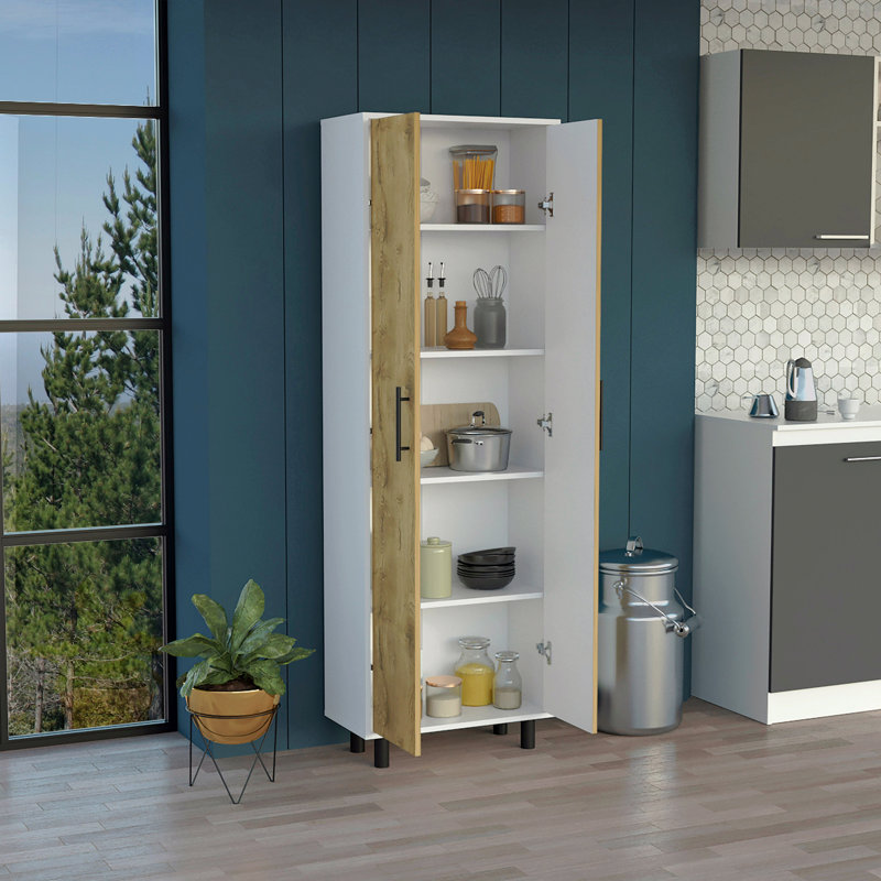 Cabinet H 71 po, cinq tablettes internes, deux portes, Blanc, bois