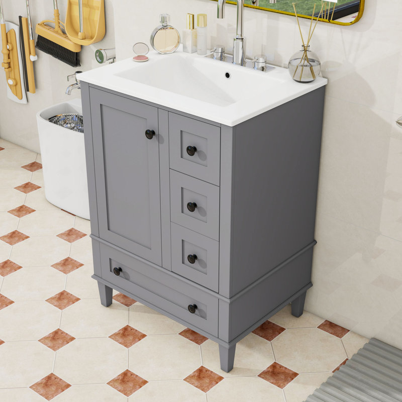 Meuble-lavabo autoportant moderne avec lavabo en céramique durable, rangement spacieux et tiroirs à fermeture en douceur