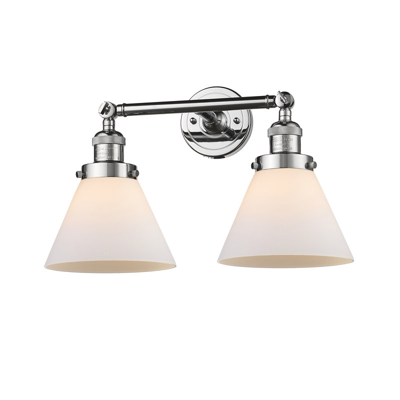 Cone 2 Light Bath Vanity Light, 6 Watt Vinage LED Bulb, Matte White Cased, Satin Gold