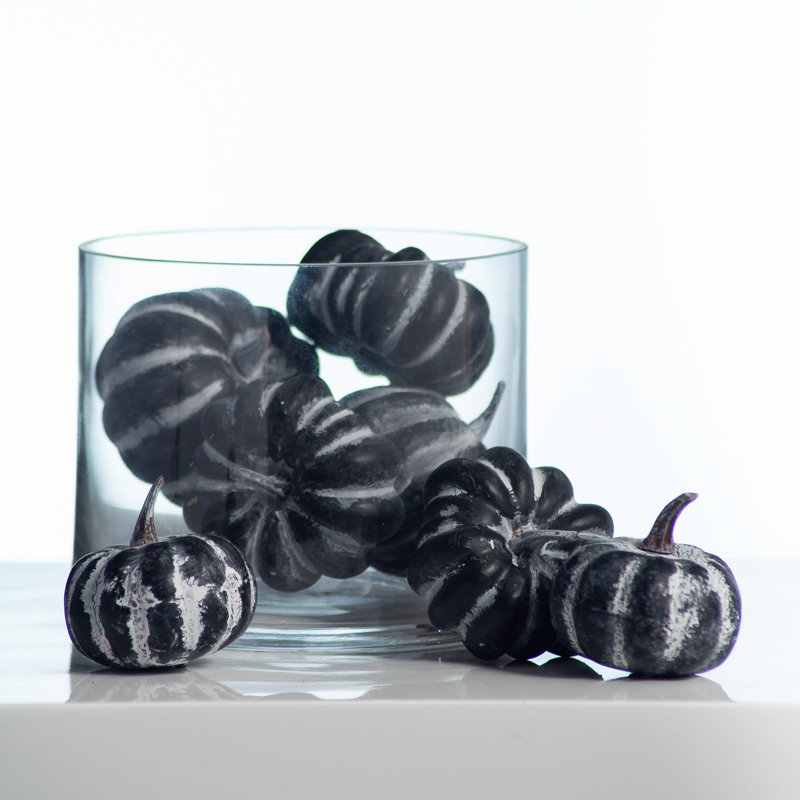 Mini Black Weathered Harvest Halloween Mini Pumpkin Set Of 7