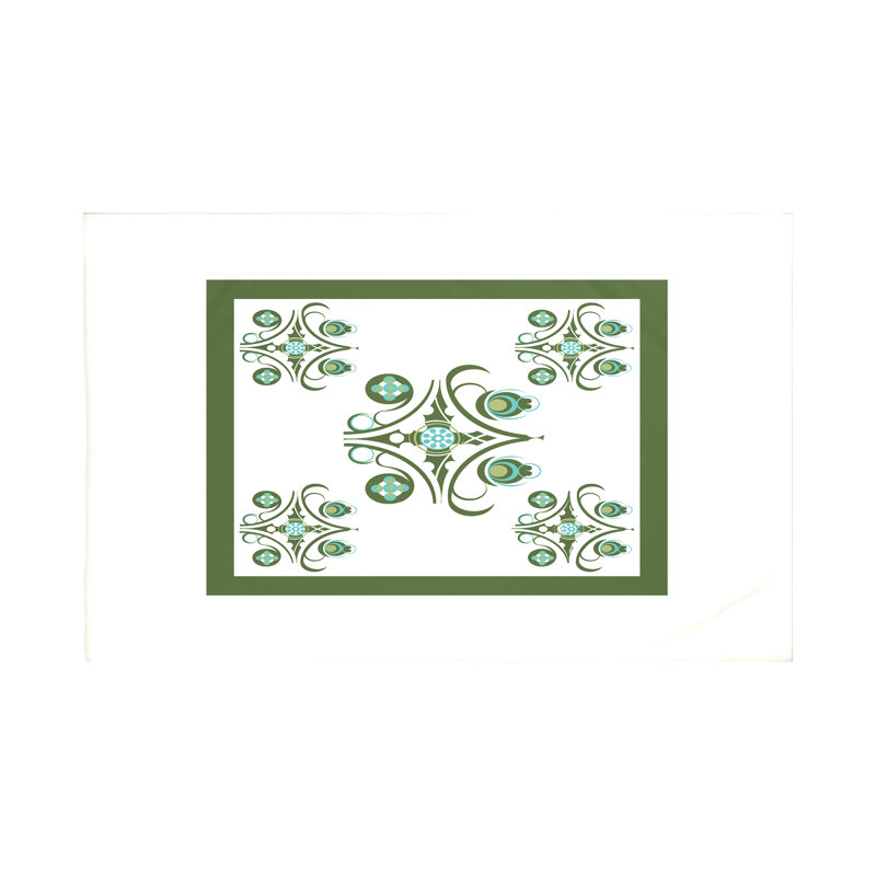 Jeté à imprimé géométrique Hanky, L 50 po x l 60 po, Gui (blanc cassé / vert)