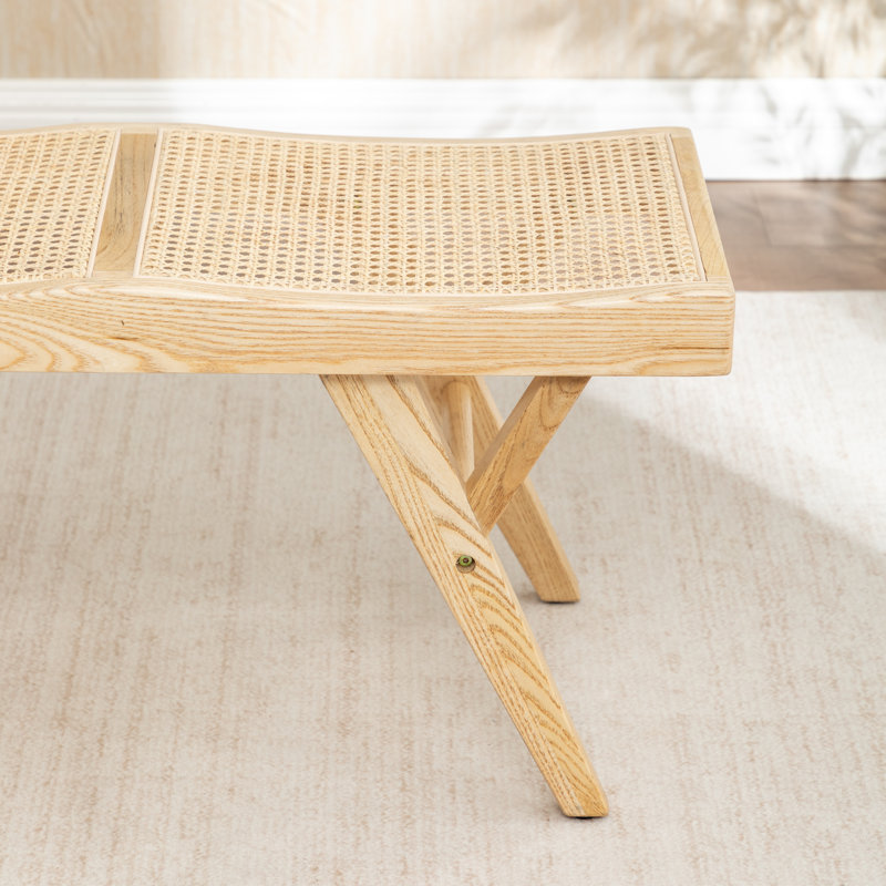 Banc en bois massif et canne Brylynn, Naturel
