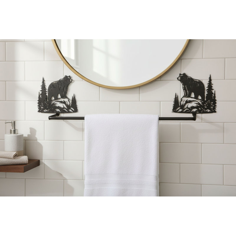 BEAR ON ROCK TOWEL BAR