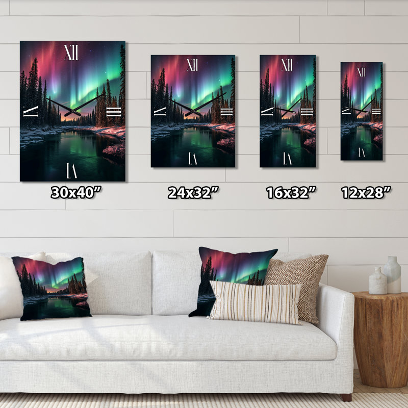 Yukon Northern Lights Beauty IV - Horloge murale canadienne moderne, Très grand