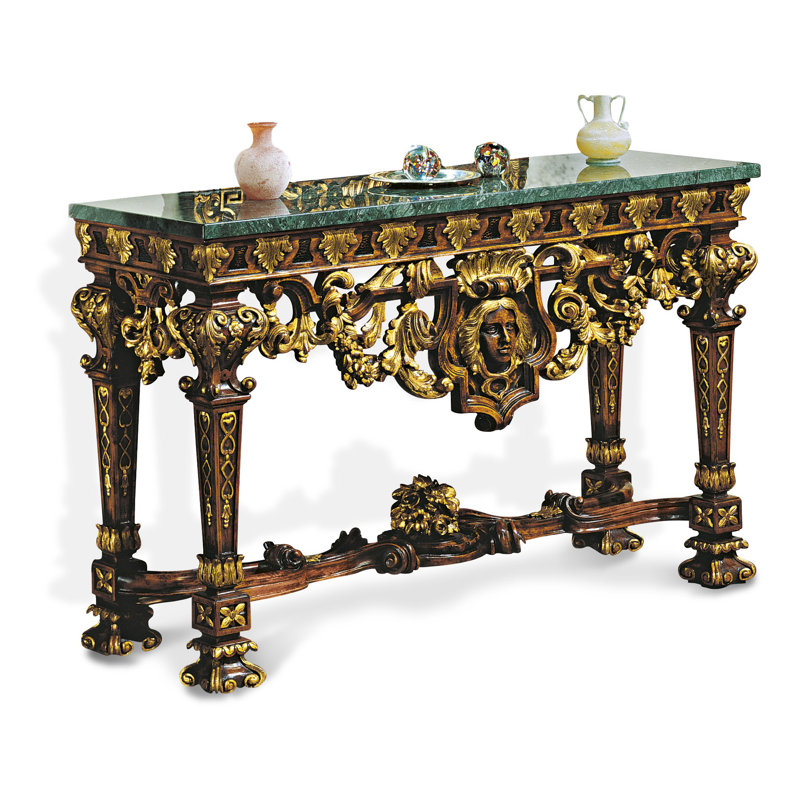 New Empire 57.48'' W Marble Console Table, Black Moon, Burl 03