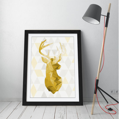 Yellow Mustard Grey Geometric 1 Piece Single Picture Frame Wall Art on Canvas