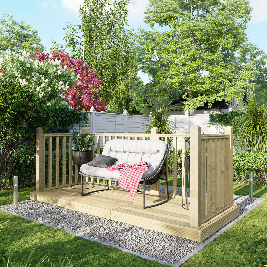 Powersheds 4 x 10ft Timber Pressure Treated Decking Kit - Handrails on Three Sides