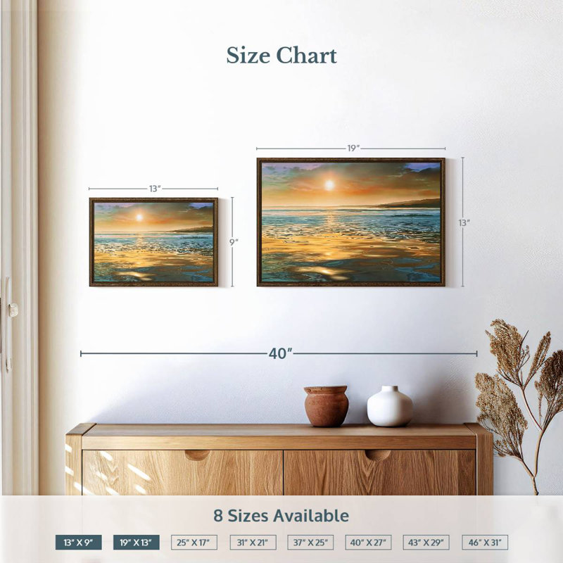 Calme du soir océan, 19 po x 13 po, Cadre flottant en noyer