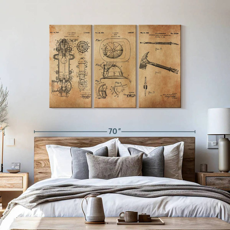 " Firefighter Equipment Patent " by Patent Hunter 3 - Pieces, 36" H x 57" W x 1.25" D