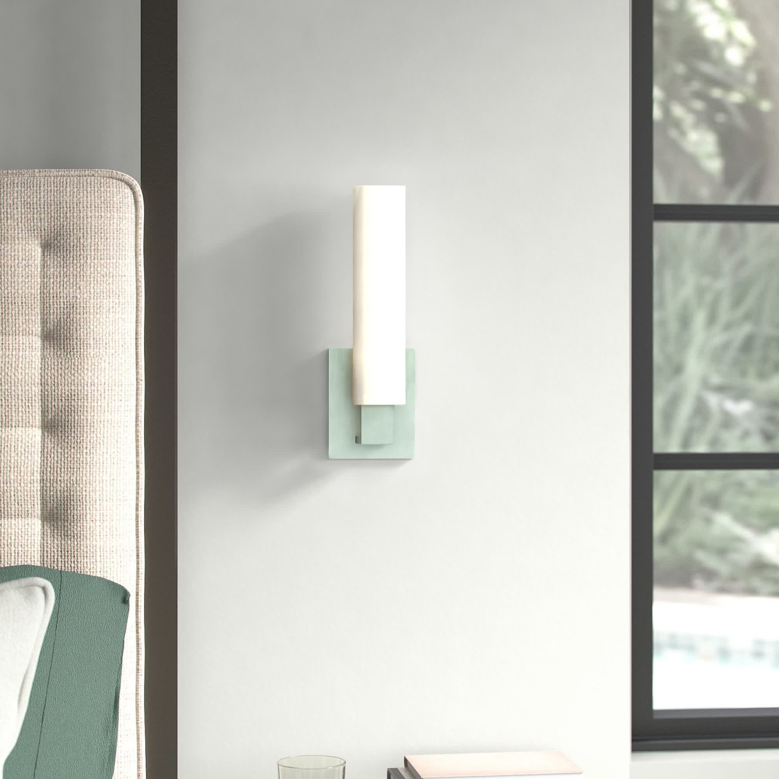 Trenton Single Light Glass Steel Dimmable Armed Sconce, Satin Nickel