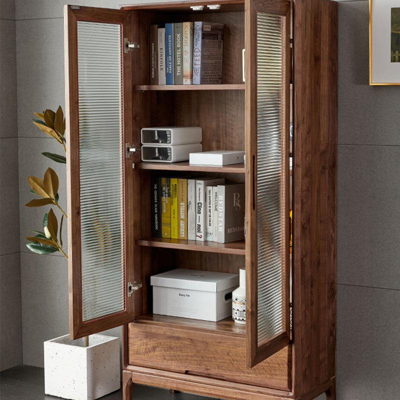 Modern light luxury black walnut bookcase, (4 Shelves) 74.02"H x 31.5"W x 13.78"D