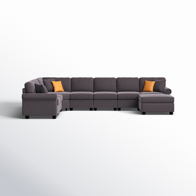 Mcclaine Upholstered L-Shaped Sectional Reversible, Dark Gray Polyester Blend