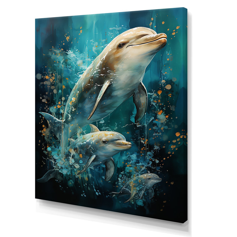 Dauphin harmonie aquatique, H 40 po x l 30 po x P 1,5 po, Toile tendue