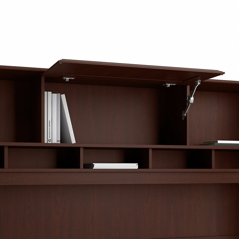 Bureau de direction en L avec huche Ovia, Gris cendre, 66" H x 72" W x 65.2" D