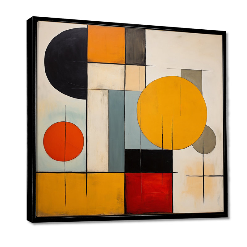 Art géométrique circulaire équilibre - salon Mid-Century Wall Art, Toile avec cadre flottant noir, H 16 po x l 16 po x P 1 po