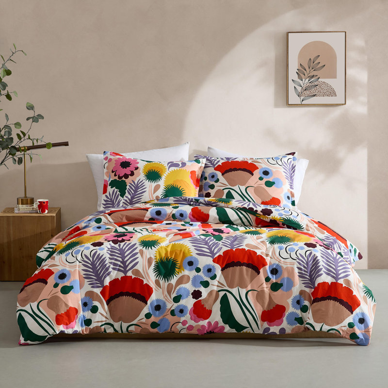 Marimekko Ojakellukka Cotton Reversible Comforter Set, Queen Comforter + 2 Standard Shams
