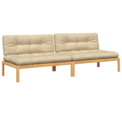  Pallet Middle Sofa Acacia Wood And Beige Cushions