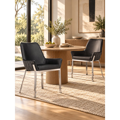 Ensemble de 2 fauteuils de salle à manger rembourrés capitonnés Pangea Home Hudson