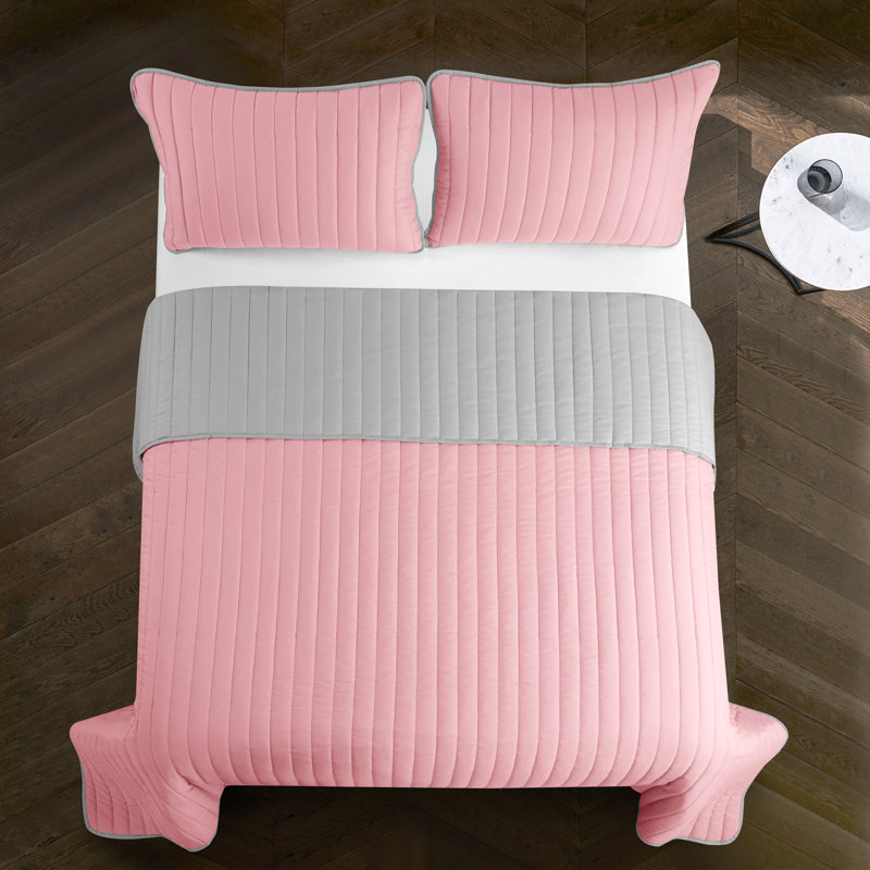 Rita Modern & Contemporary Striped Coverlet, King Quilt + 2 Standard Shams, Pink
