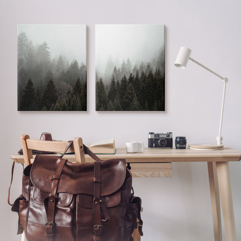 Serene Mountainous Forest Trees Nature Hazy Sky par Kim Allen, L 16 po x H 20 po, Toile tendue