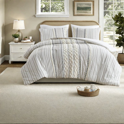 Premium Cotton Bedding Sets, Chenille Comforter With Hypoallergenic Filling, Mid-century Design For King/cal King