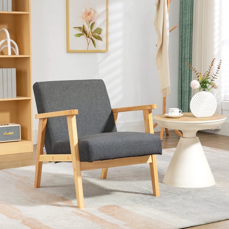 Blandburg Upholstered Armchair, Solid Wood, Grey