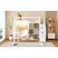 Lit mezzanine simple en bois avec bureau intégré, DEL, tablettes de rangement, armoires et escalier