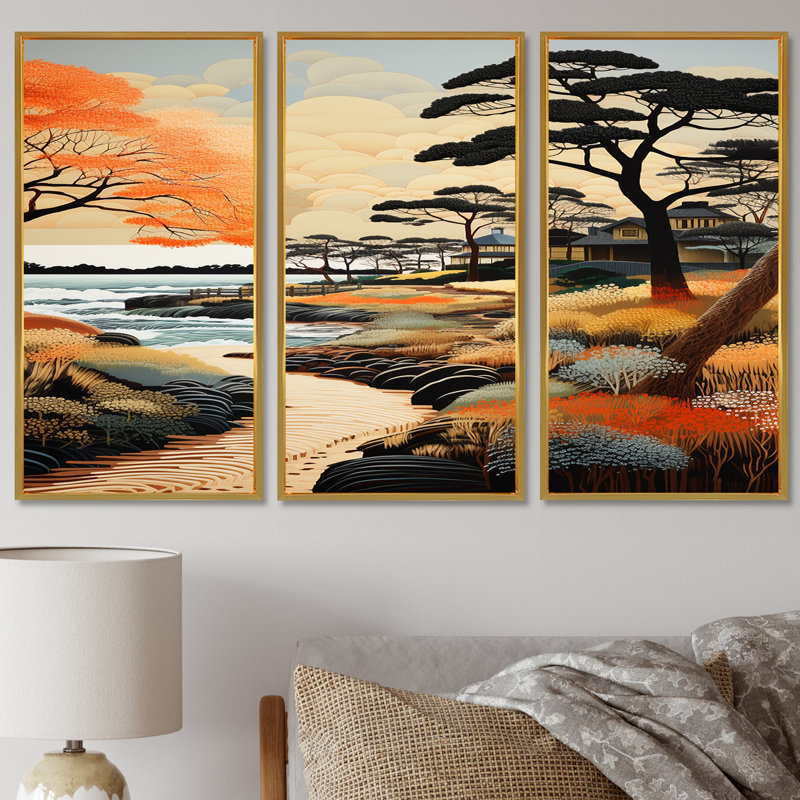 Santucci - ensemble d'art mural plage, Cadre flottant doré, H 40 po x l 60 po x P 1 po