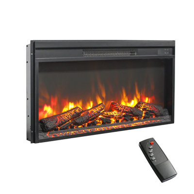 30" Electric Fireplace Insert, Realistic Flame & Log Set, 4-Level Brightness, 1400W Fireplace Heater with Thermostat & Remote, Overheat Protection, Timer (Fits 30 1/8" W X 17 3/16" H)