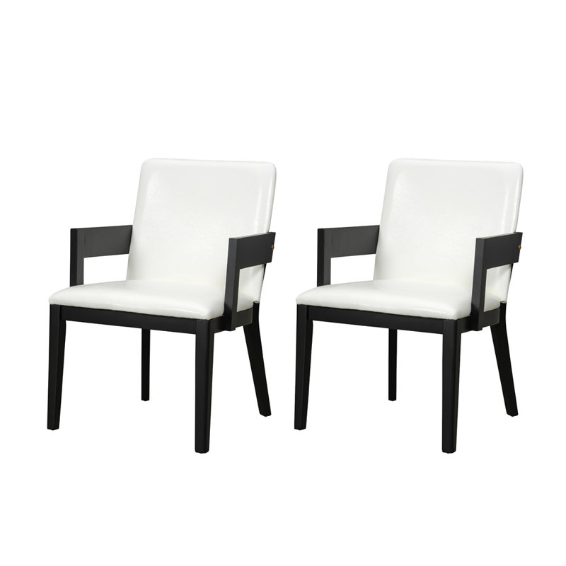 Ensemble de 2 chaises de salle à manger modernes avec revêtement en similicuir blanc brillant et structure en bois franc au fini noyer