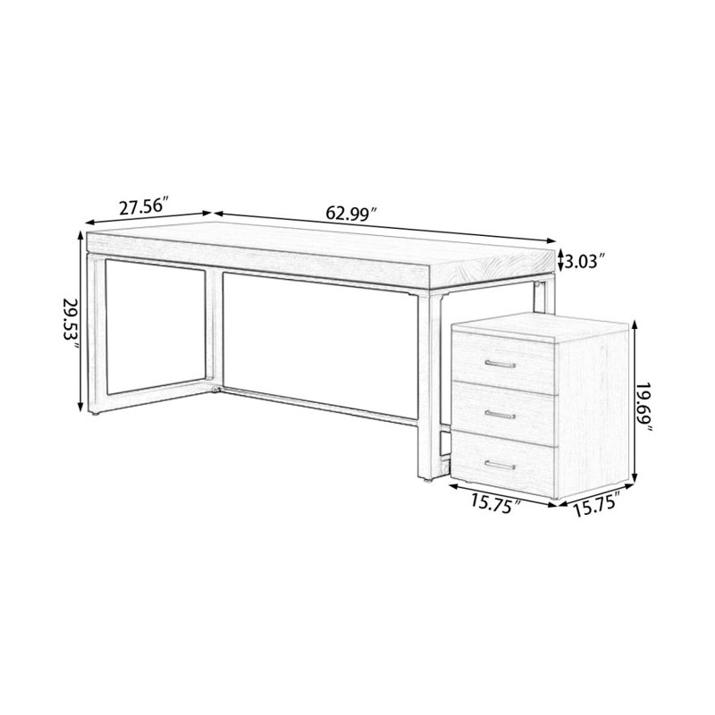 Bureau rectangulaire en bois massif avec tiroirs Walnut, H 29,53 po x l 62,99 po x P 27,56 po
