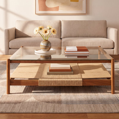 47" Glass Acacia Coffee Table