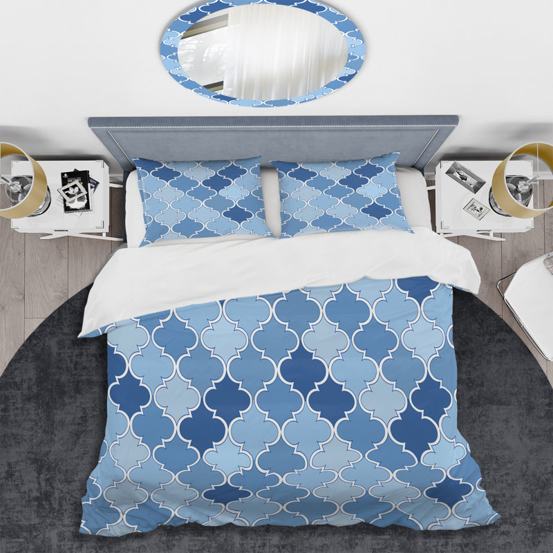 Ensemble de housse de couette moderne bleu et blanc Modern Trellis III, Housse de couette très grand et 2 très grandes t