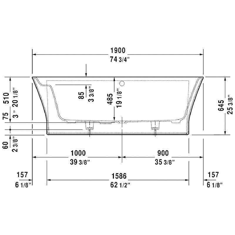 Cape Cod 75" x 35" Drop in Soaking Bathtub