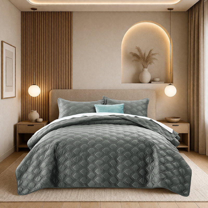 Ensemble de couvre-lit Lydia, Gris, Très grand couvre-lit très grand 106 po x 96 po 