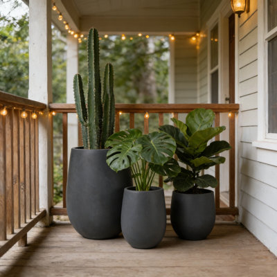 3-Piece Round MGO Outdoor Planters With Drainage Hole, Lightweight Flower Pots For Patio & Indoor