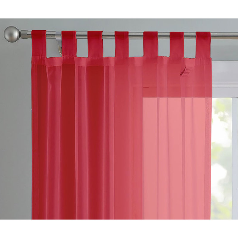 Birdsall Tab Top Sheer Single Curtain Panel, Maroon, 144 W x 229 D cm