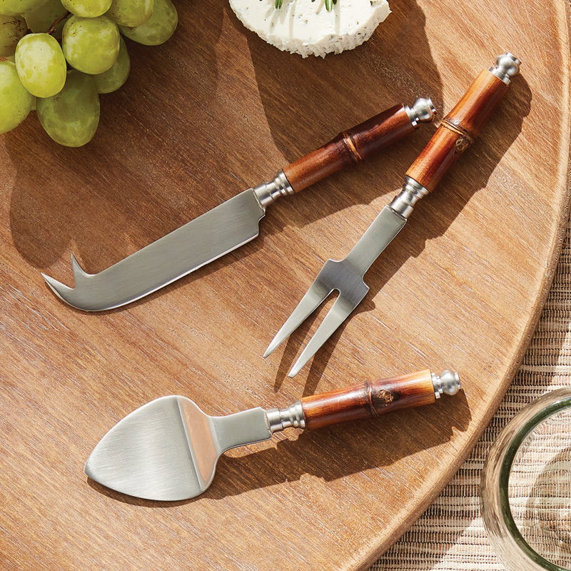 Caleb 2 Piece Stainless Steel Wood Stainless Steel Cheese Serving Set