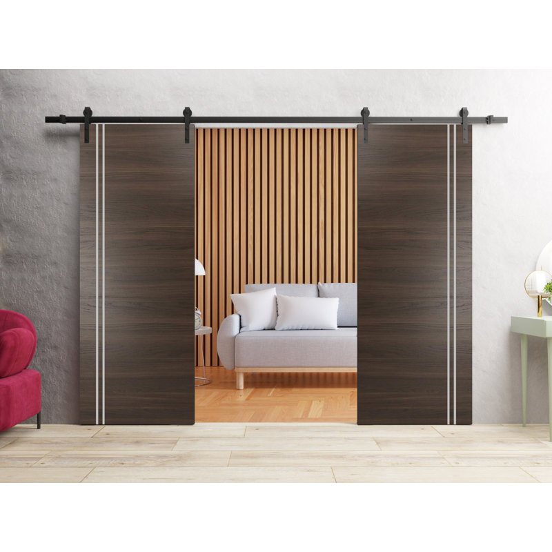 Porte de grange en bois massif massif, Frêne chocolat, 60 po x 84 po