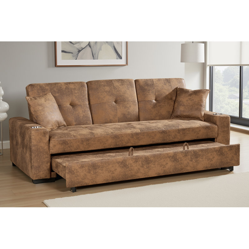 3 Seater Sofa Bed, Brown Microfiber / Microsuede